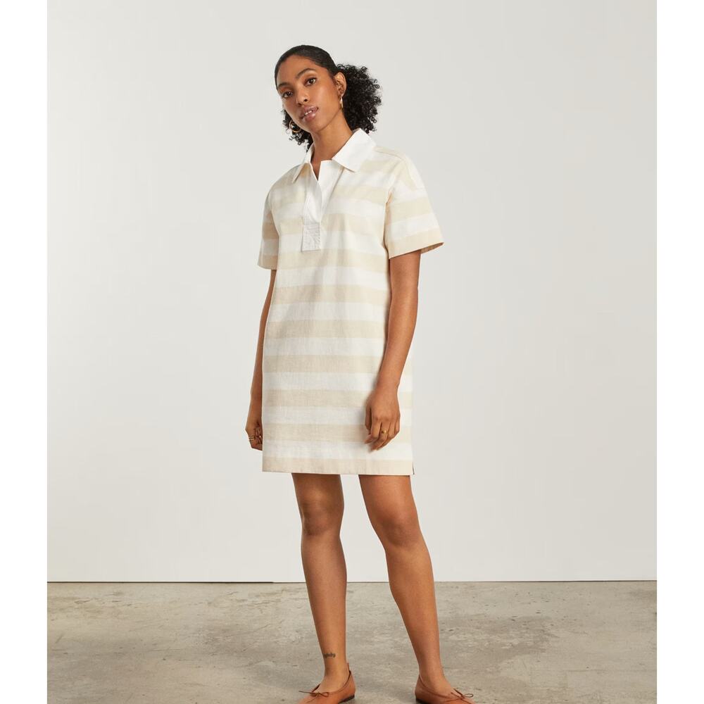 NWT Everlane The Organic Cotton Polo Dress Cream Stripe Size Small